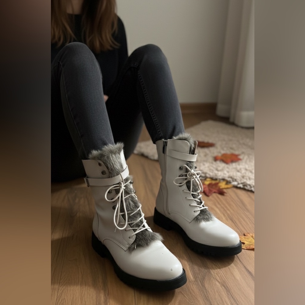 Franco‎ Sarto fur ankle combat lace up leather boots